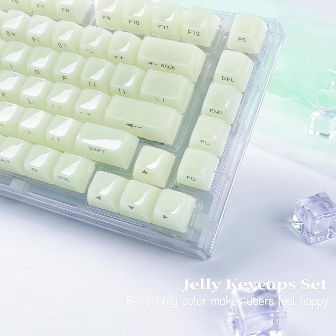 Womier Green Keycaps Jelly - Ceramic Keycaps Style, Clear Creamy Keyboard Key Cap, Transparent Side Printed Custom 60 65 75 100 Percent for Cherry MX/Outemu/Gateron Mechanical Keyboards(MDA Profile)