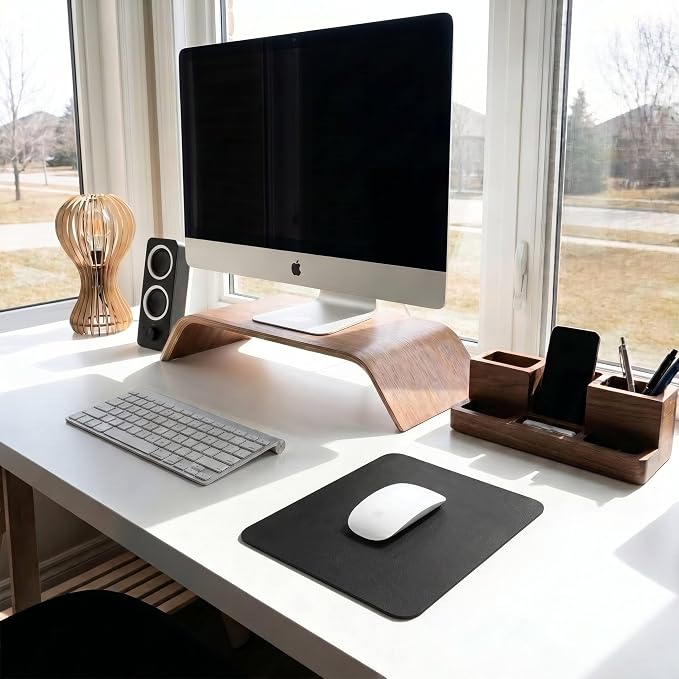 Leather Desk Pad Protector, Waterproof Mouse Pad, PU Desk Mat, Office Desk Cover, Desk Writing Mat for Office/Home/Work/Cubicle (Black/Red) 9x8 in