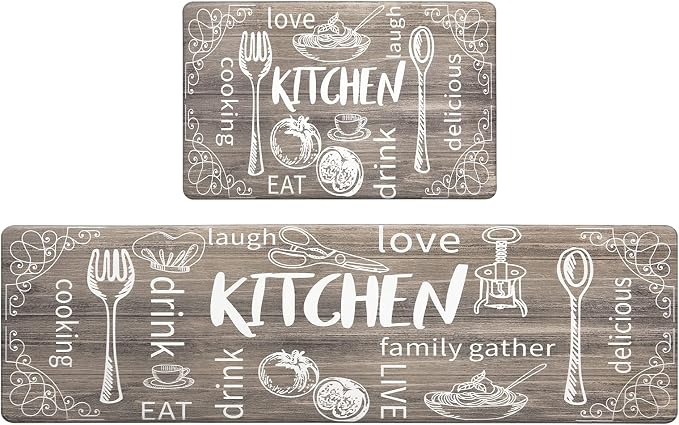 HEBE Kitchen Rugs Set of 2, Cushioned Anti Fatigue Kitchen Mats for Floor, Non Slip Waterproof Comfort Standing Desk Mat Carpet for Sink, Stove, Laundry Room