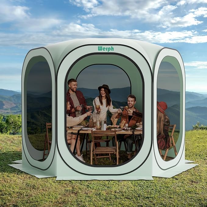 Werph 10x10 Pop Up Screen Tent, Mosquito Net Gazebo, UV Resistant, Green | Roof Waterproof Screen Canopy, Quick Setup Outdoor Shelter for Backyard, Patio, Garden, Picnic, Camping and Events