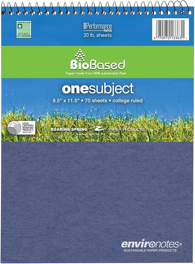Roaring Spring Environotes College Ruled 1 Subject Recycled Spiral Notebook, Assorted Earthtone Covers,8.5" x 11.5" 70 Sheets (Pack of 1)