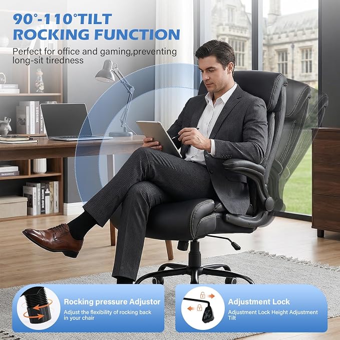 500Lbs Big and Tall Office Chair,Comfy Heavy Duty Executive Chair with Adjustable Lumbar Support for Back Pain,High Back Desk Chair with Wide Seat for Home Office