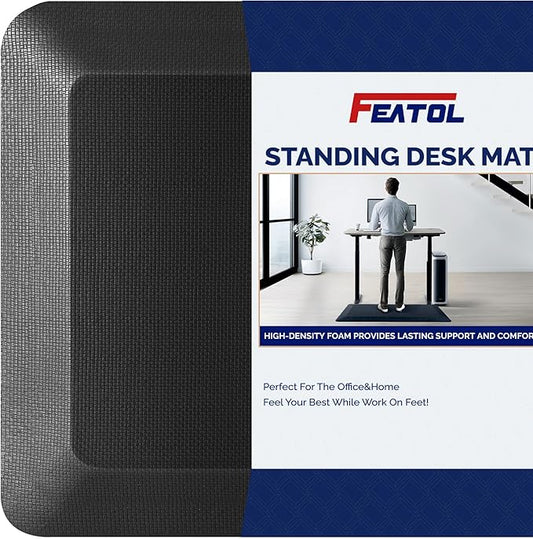 FEATOL Anti Fatigue Mat for Standing, 9/10 Extra Thick Ergonomic Standing Desk Mat, Comfort Memory Foam Standing Mat at Home,Office All Day (24" x 36", Black, 1PC)