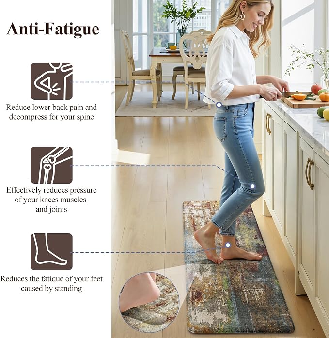 LEEVAN Anti Fatigue Kitchen Mats for Floor, Cushioned Kitchen Mat Set 2PCS | 17.3"x29"+17.3"x47", Modern Abstract Red Kitchen Rugs Non-Slip, Waterproof Ergonomic Standing Mat for Laundry, Office, Sink