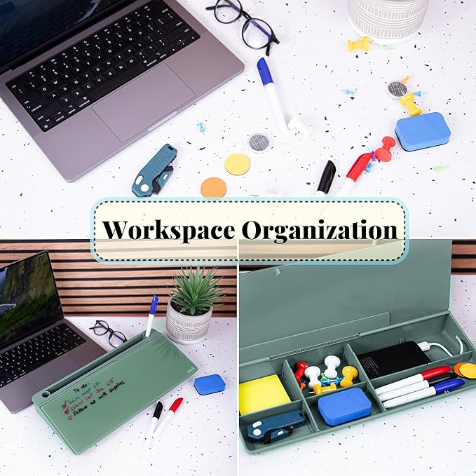 Birch Small Desktop Whiteboard – Glass Dry Erase Board Desk Pad Keyboard Stand with Storage Compartment 3 Markers & Marker Holder – Perfect for Office, Home, & School (Moss)