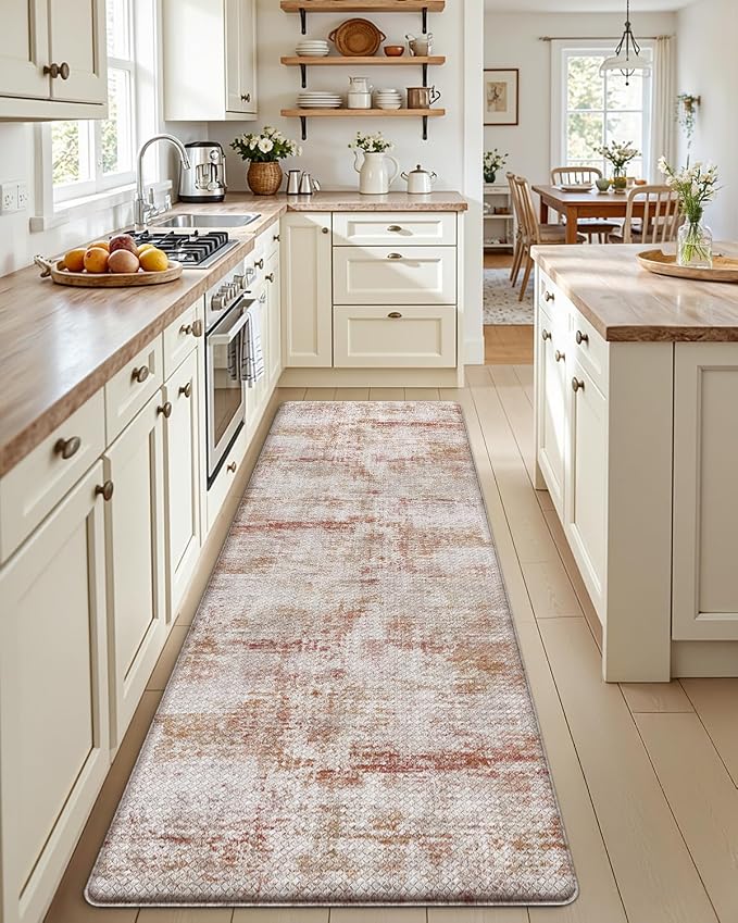 DEXI Kitchen Mats Cushioned Anti Fatigue, 23x59 Floor Padded Runner Rug Non Slip, Waterproof Standing Comfort Memory Foam for Front Sink Laundry, Red