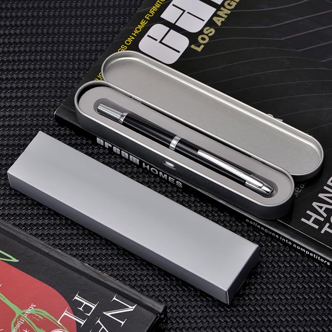 Jinhao 10 Press Fountain Pen with Box, Piano Black Retractable Extra Fine Nib with Ink Converter Set (Silver Clip)