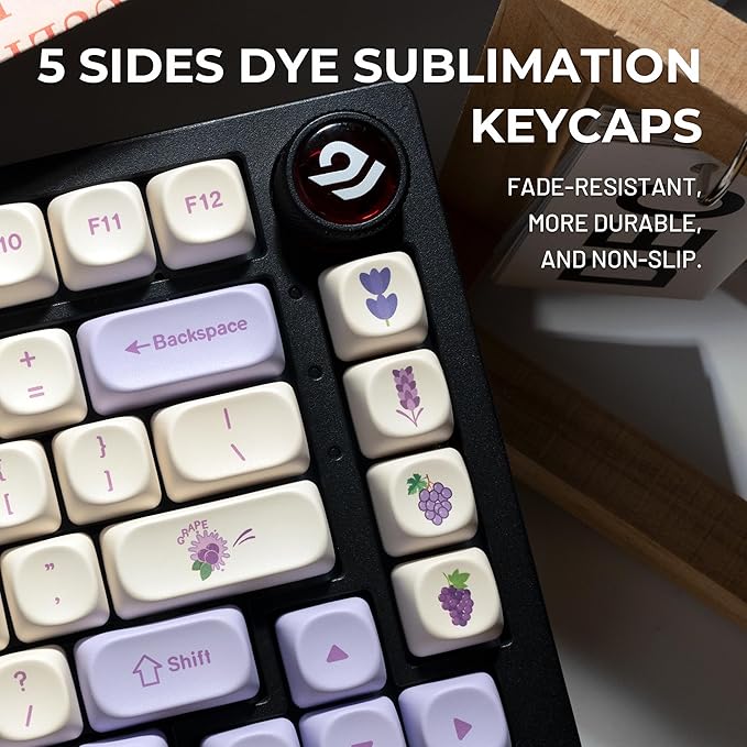 OHY XVX MOA Profile Purple Grape Theme PBT Dye-Sub Keycaps, Custom Keycap Set for Mechanical Keyboards (Compatible with Cherry MX Switches, Purple & White Design)