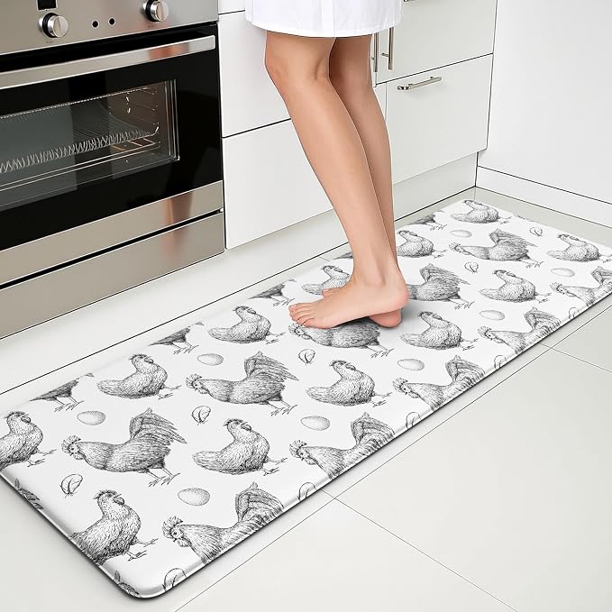 Farmhouse Chicken Kitchen Decor Mat, Cushioned Anti Fatigue Non-Slip | Farmhouse Chicken Pattern,Cushioned Comfort, Non-Slip Backing,Waterproof Surface,Easy Clean, Kitchen Sink,Laundry Room