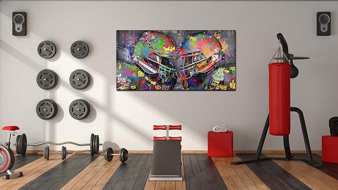 SIXTTART American Football Posters Large Wall-Art For Living Room - Graffiti Rugby Ball Bedroom Decor For Teen Boys - Banksy Canvas Wall-Art Ready To Hang Size 59" x 29"