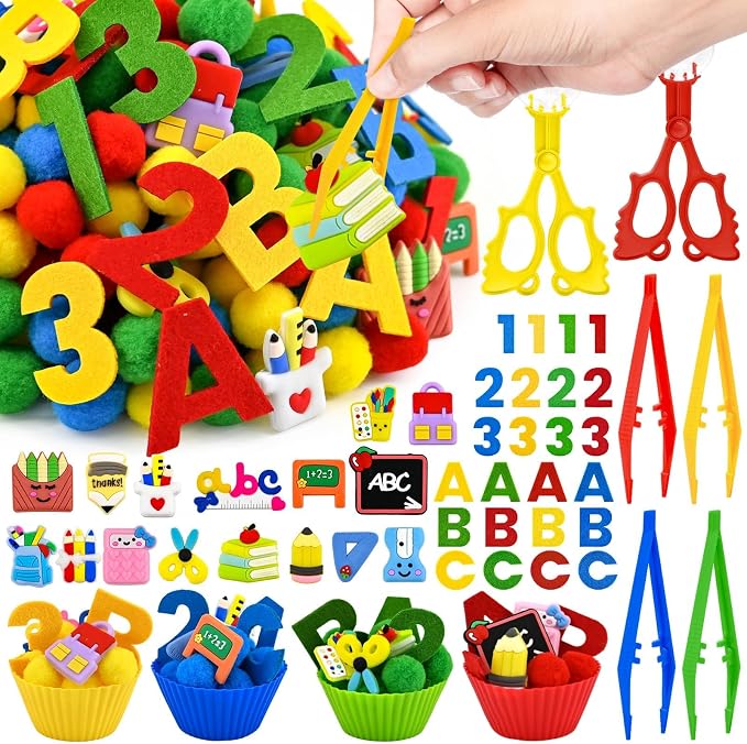 246 Pcs Back to School Sensory Bin Items Stationery Counting Sorting Sensory Bin Filler Fine Motor Apple Pencil Crayon Numbers and Letters Counts for Easter Spring Summer Sorting Counting Decor