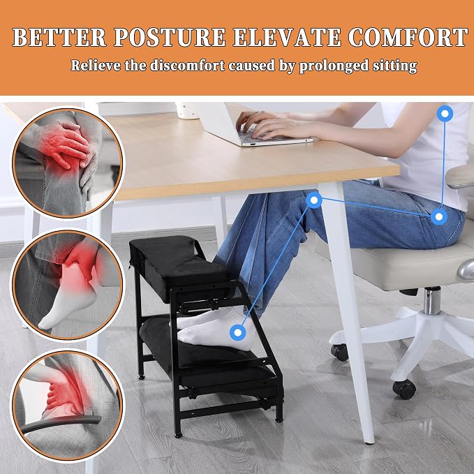 BALAPET Adjustable Double Step Footrest, High-Density Foam with Sturdy Iron Frame Foot Rest Under Desk for Office, Ergonomic Footrest with Washable Cover for Desk Work Office, Home, Patented Design