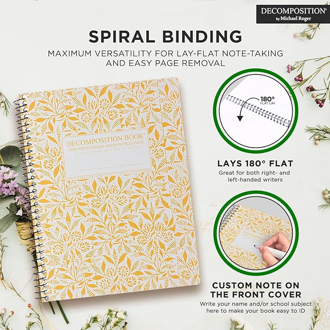 Decomposition Fields of Plenty College Ruled Spiral Notebook - 9.75 x 7.5 Journal with 160 Lined Pages - 100% Recycled Paper - Cute Notebooks for School Supplies, Home & Office - Made in USA