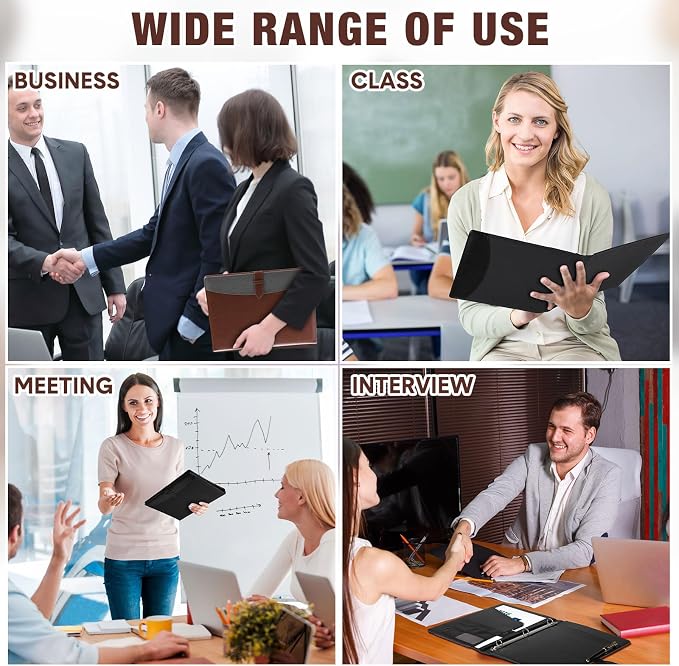Eersida 4 Pcs 2 Pcs Padfolio 3 Ring Leather Binder Business Portfolio Folder A4/Letter Size Back to School for Organizer Documents Business Cards Conference Office Gifts for Men or Women (Black,Brown)