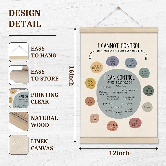DOI-LANEE Mental Health Posters Hanger Frame, Things I Can Control Poster 16x12 Inch, Therapy Office Decor, Inspirational Wall Art for Homeschool Counseling Office, Calm Down Corner Wall Decor