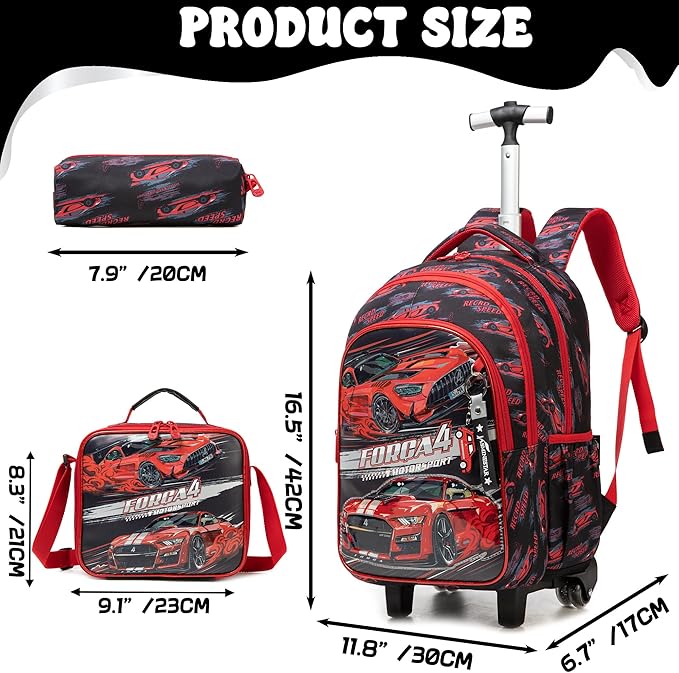 Boys Rolling Backpack for School Backpack with Wheels for Kids Roller Backpacks for Kids Backpacks with Lunch Box Pencil Case for Elementary Back to School Supplies