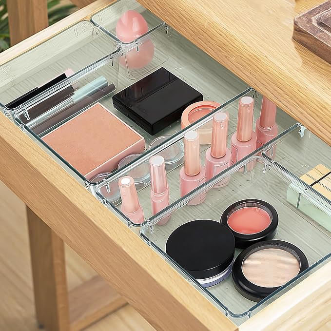 13 PCS Drawer Organizer Set, 5 Size Bathroom and kitchen organizer Trays | Bathroom and kitchen Drawer cabinet organizer Trays, Clear Storage Bins for Makeup, Jewelry, Utensils and Gadgets