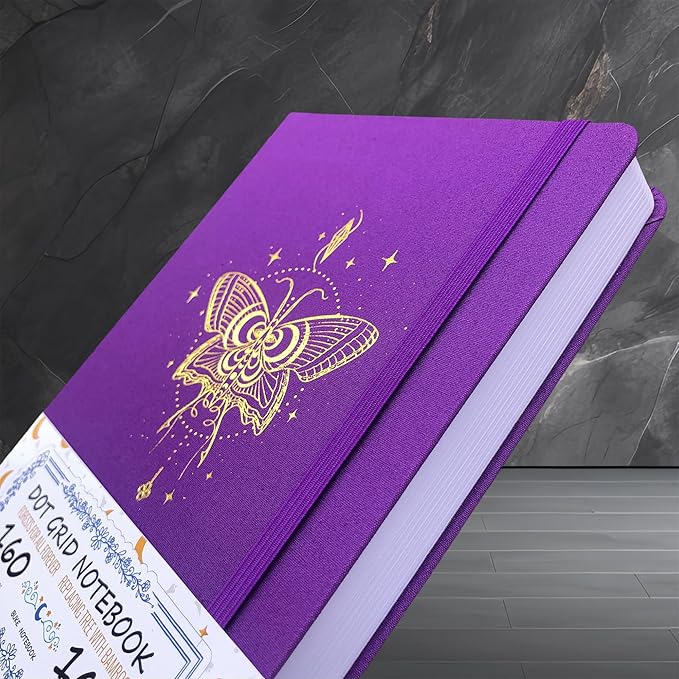 BUKE Dotted Notebook - Cotton Fabric Hardcover - 160gsm Thick Bamboo Paper - A5 Size Dotted Journal - 5x5mm DOT GRID Layout 160 Pages With Gift Box (BKC-3C)