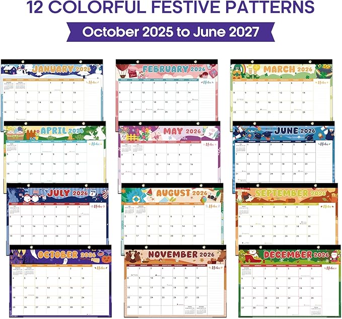 Desk Calendar 2026-2027, 21-Month Calendar Runs Unitl June 2027, Large 17" x 12" Monthly Desktop & Wall Calendar for Home & Office - Watercolor Festival