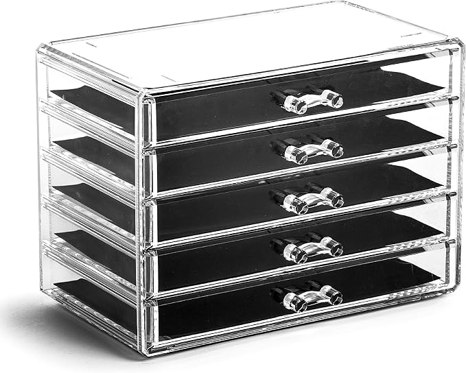 BINO THE MANHATTAN SERIES Acrylic Makeup Drawer Organizer- 5 Drawers | Clear Beauty Organizers and Storage| Cosmetic & Makeup Drawer| Home Organization| Jewelry & Vanity Accessories Drawers