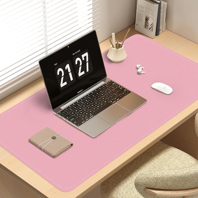 Dual-Sided Desk Mat, Large Desk Pad, Waterproof Smooth PU Leather Desk Blotter Protector Mouse Pad, Desk Organizers, Office/Home Table Decor for Reading and Writing (Pink+Slivery, 47.2''×23.6'')