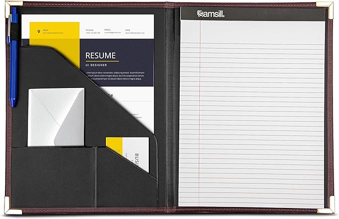 Samsill Classic Collection Business Portfolio - Executive Padfolio for Resume & Document Organizer - 8.5 by 11-Inch Legal Pad, Faux Leather with Brass Corners (Burgundy)