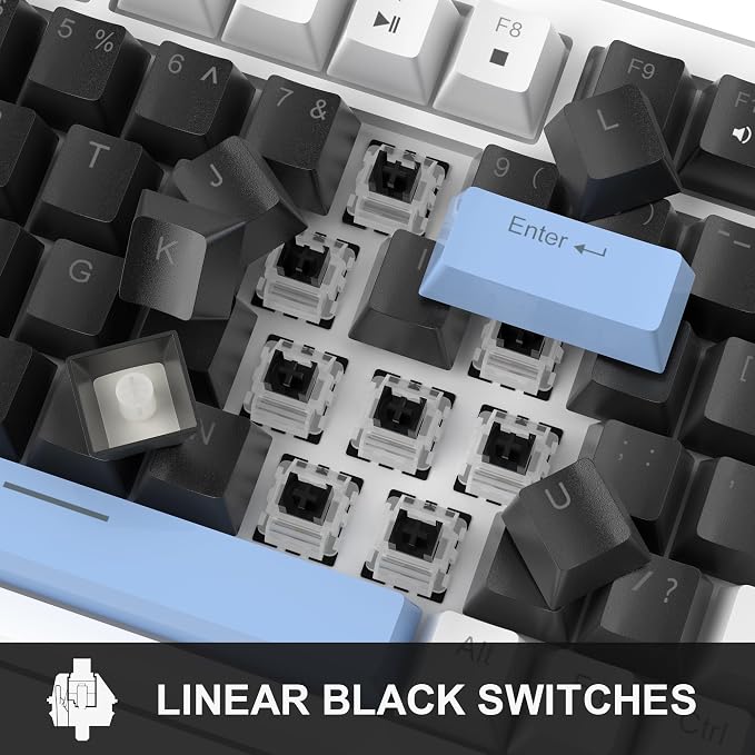 MageGee 75% Mechanical Gaming Keyboard, Compact Blue Backlit Wired Gaming Keyboards with Black Switches, EVA Foam, Knob Control, STAR75 Portable NKRO PC Gaming Keyboard - Black & Blue