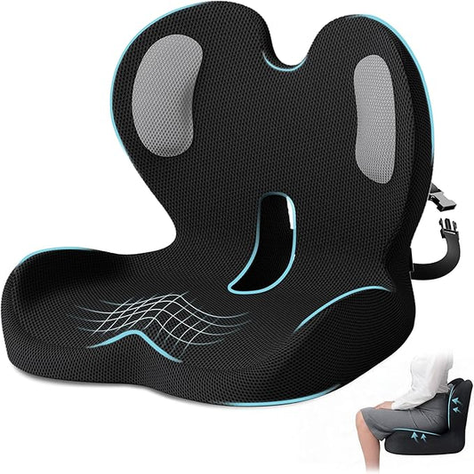 Ergonomic Seat Cushion, Office Chair Cushion with Lumbar Support Pillow, Memory Foam Seat Cushions for Office, Car, Home Chairs,Tailbone,Back Pain & Sciatica Relief,Improves Posture