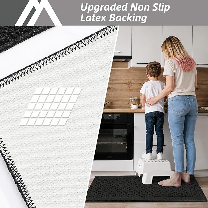COSY HOMEER 48x20 Inch/30X20 Inch Kitchen Rug Mats Made of 100% Polypropylene 2 Pieces Soft Kitchen Mat Specialized in Anti Slippery and Machine Washable,Black