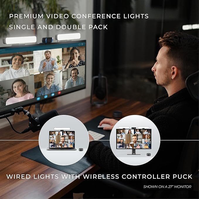 HumanCentric Premium Video Conference Lighting for Video Calls, HighBeam Pro Light for Zoom Meetings and Streaming, Upgrade Monitor Ring Light with LED Webcam Light, Dual Video Conference Light