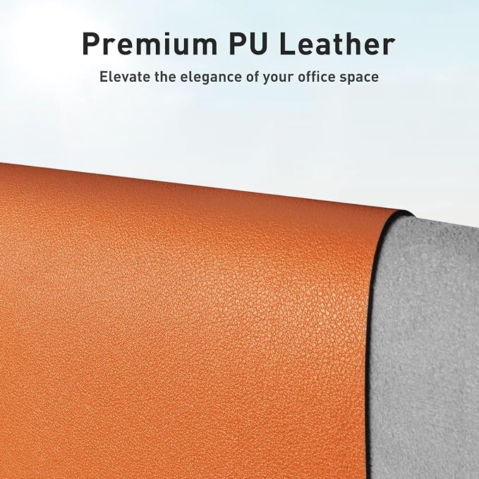Aothia Faux Leather Desk Mat - Large Mouse Pad, Non-Slip PU Leather Blotter, Waterproof Writing Surface for Office and Home (Hermes Orange, 55" x 17")