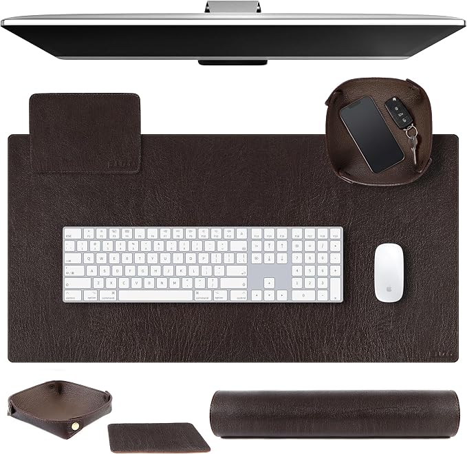 ELIZO Leather Desk Pad Real Leather Desk Mat Thick (3mm) Double Layer (32x16) Cover Blotter Desk Protector Large Computer Mat for Keyboard Mouse Pad Table Laptop Mat Office Accessories - Espresso