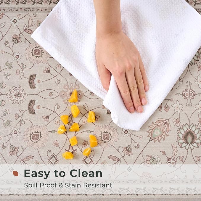 FRESHMINT Vintage Floral Kitchen Mat 2 Pack, 17x30''+17x47'', Natural Beige | Anti-Fatigue, Non Slip, Comfort, Kitchen Decor, Easy to Clean, Waterproof, Perfect for Kitchen, Laundry, Office