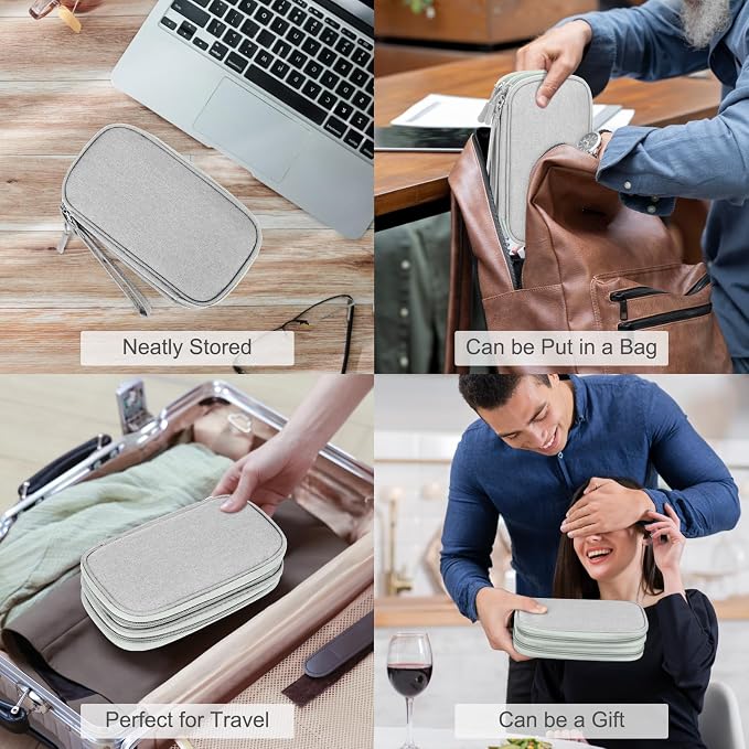 FYY Travel Cable Organizer Bag Pouch Electronic Accessories Carry Case Portable Waterproof Double Layers All-in-One Storage for Cord, Charger, Phone, Earphone Grey