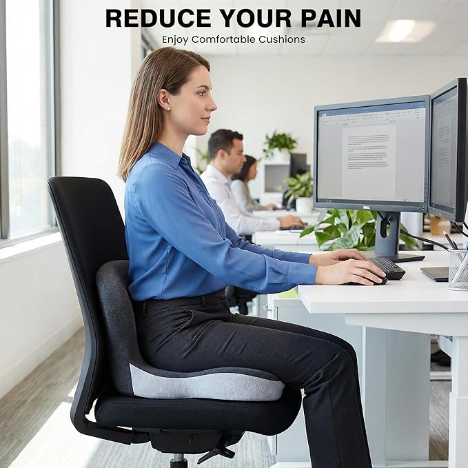 Memory Foam Car Seat Cushion – Ergonomic Driver Seat Cushion for Sciatica & Tailbone Pain, Breathable Non-Slip Car Seat Pad with Lumbar Support for Car, Truck, SUV, Office Chair