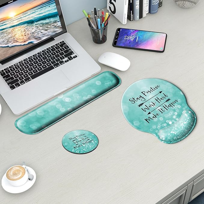 Mouse Pad and Keyboard Wrist Rest Support, with Non-Slip PU Base,Gel Mouse Pad with Coaster,Pain Relief for Gaming, Computer,Office -Pink Bowtie