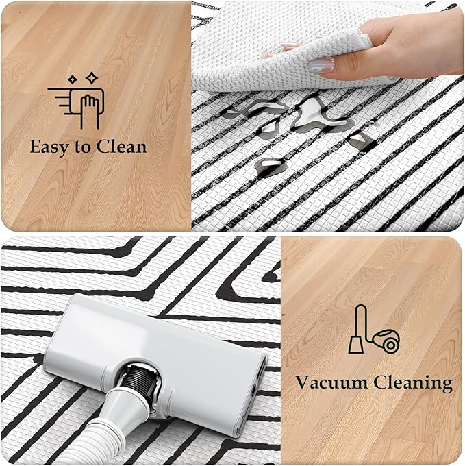 KIMODE Kitchen Mats Cushioned Anti Fatigue, Geometric Kitchen Rugs Sets of 2, Non Slip Waterproof Kitchen Floor Mats, Comfort Standing Mats for Laundry Office Sink Desk 17"x47"+17"x29" Black Diamond