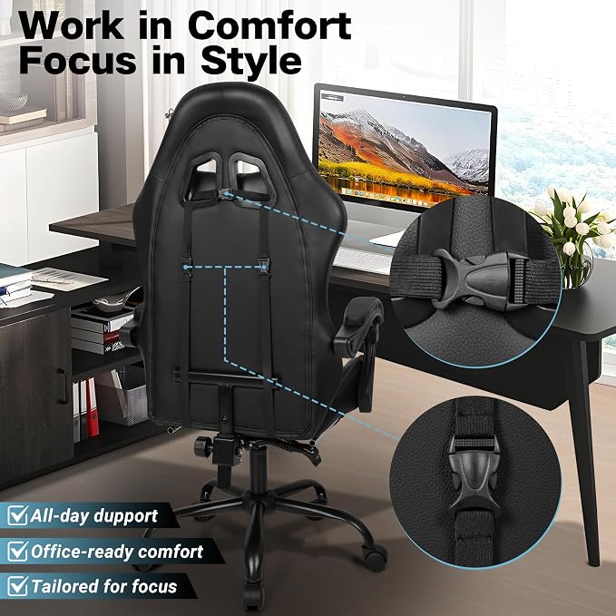 Gaming Chair with Footrest and Lumbar Support, Height Adjustable Chair with 360°Office Desk Chair,Heavy Duty 330lbs Computer Chair for Adults