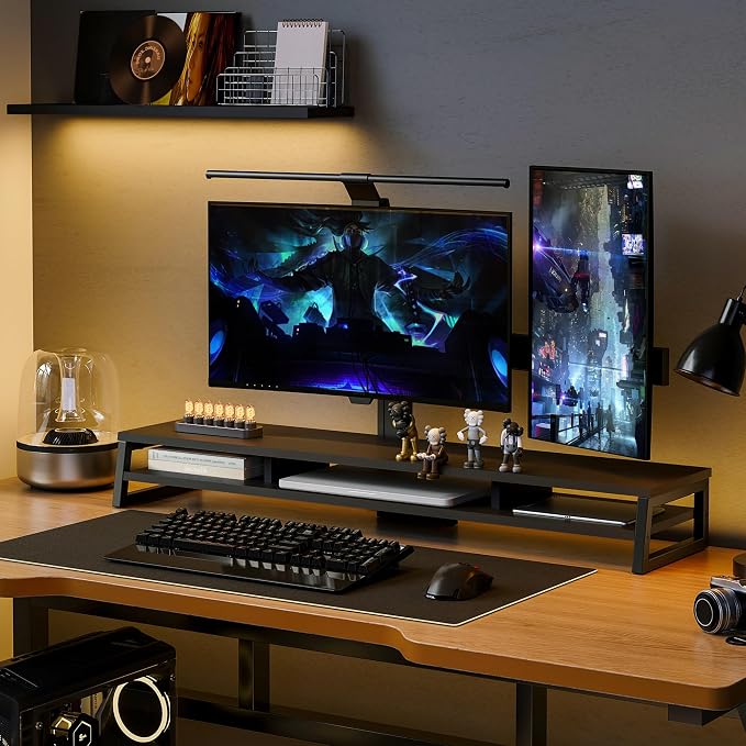 Fenge Dual Monitor Stand for Desk, 42.5in Large Monitor Riser for 2 Monitors, 2 Tier Computer Office Desk Top Shelf, Desktop Storage Stand for Laptop, PC, Computer, Printer