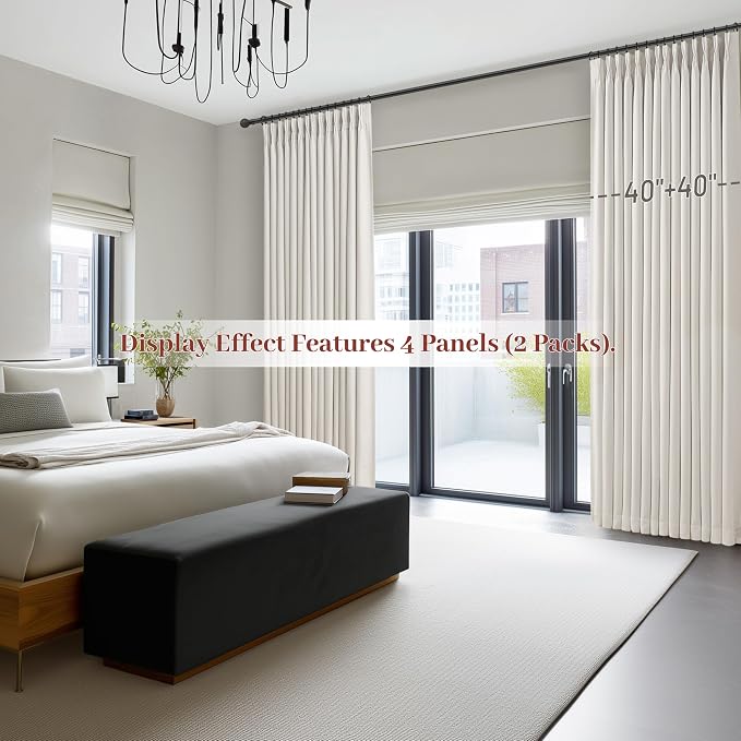 Ivory Beige White Floor Length Linen Curtains 108 Inches Long for Bedroom, Neutral Pleated Blackout Privacy Window Drapes Light Blocking Double Layer Soundproof 108 Inch Curtain 2 Panels for Sunroom