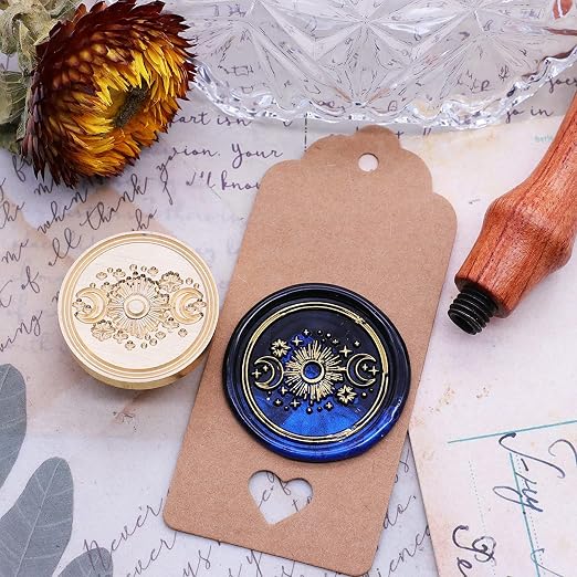 SWANGSA Sun and Moon Wax Seal Stamp Kit with 200pcs Sealing Wax Beads, Great for Embellishment of Invitations, Christmas, Wine Packages, Gift Idea