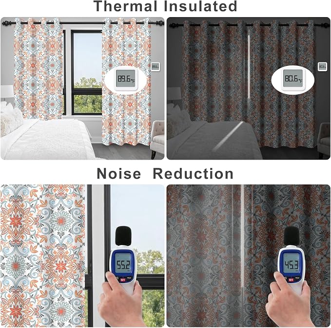Blackout Curtains for Living Room and Bedroom, Black Out Bedroom Living Room Window Curtains 84 Inch Long 2 Panels Set, Vintage Floral Room Darkening Soundproof Thermal Curtains for Winter Insulated