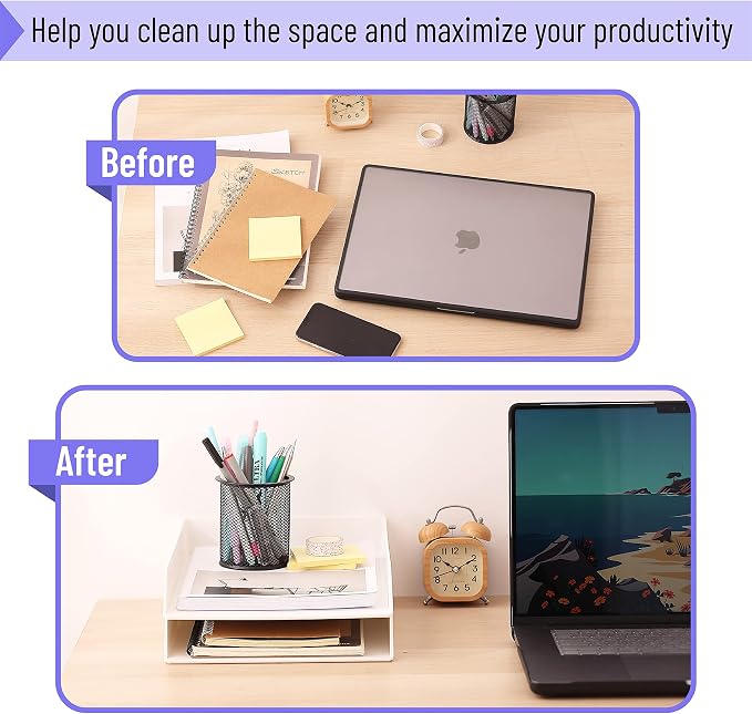 Mr. Pen- Letter Tray Desk Organizer, Plastic, 2 Pack | White File Organizer for Desk, Paper Organizer for Desk, Paper Holder for Desk, White Desk Organizer, Paper Tray Organizer