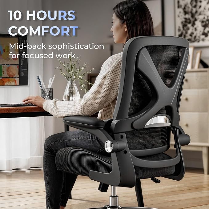 Ergonomic Chair - 350lbs Capacity for Big & Tall with 4.8" Thickened Seat Cushion, Sacral Lumbar Support and Flip-Up Arms for Home Office