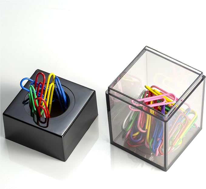 Officemate Small Clip Dispenser with Magnetic Top, Clear/Black (93687) (Pack of 2)