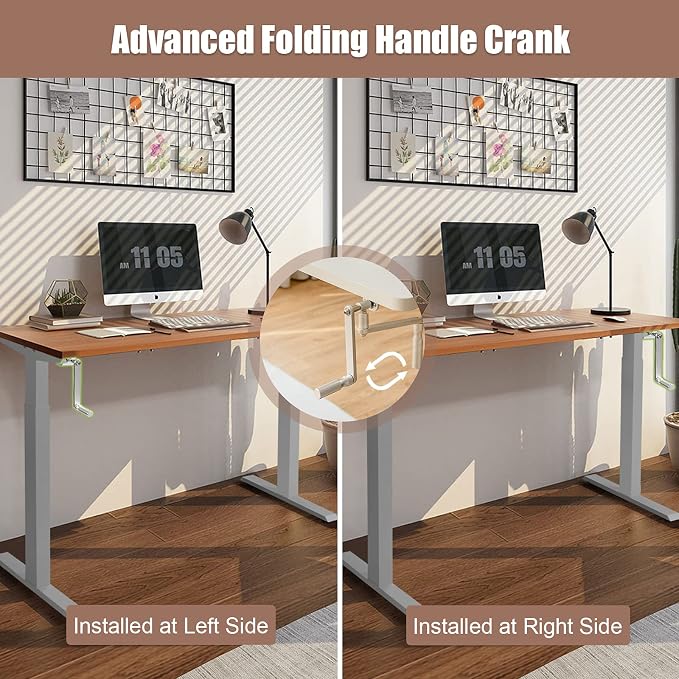 Tangkula Hand Crank Stand Up Desk Frame, Manual Height Adjustable Standing Workstation with Foldable Crank Handle, Cable Management Tray, Headphone Hook, Ergonomic Sit Stand Desk Frame for Home Office
