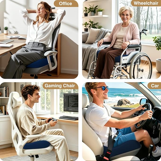 TushGuard 5-Zone Ergonomic Seat Cushion with Coccyx Cutout, Blue | Office Chair Cushions for Tailbone Pain, Non-Slip Bottom, Breathable Washable Mesh, Versatile Use for Car, Office, Wheelchair