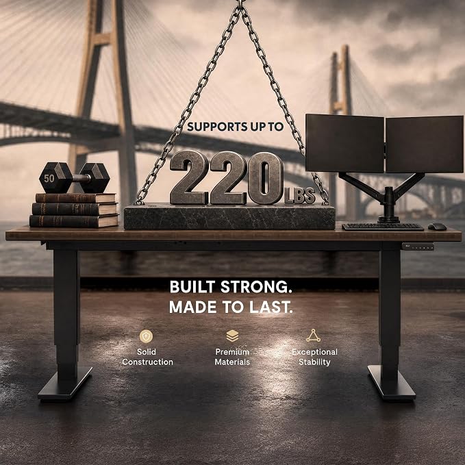 FLEXISPOT E6 Bamboo 3-Stage Dual Motor Electric Standing Desk 55 x 28 Sit Stand Up Desk, Holds 220 lbs, Adjustable Height w/Memory Presets, Solid Walnut Bamboo Desktop & Black Frame, Ships in 2 Boxes