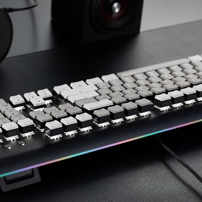 Hexgears GK735 Wired Full Size Mechanical Keyboard, Aluminum Housing Built for Gamers w/Kailh Box Brown Switch, White Backlit + Surrounded by RGB Light Strip, 104 Keys Gaming Keyboard for PC/Mac