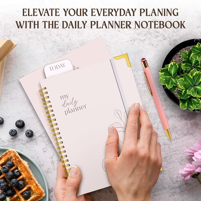 Decorably 120 Pages My to Do Planner Undated Notebook with Gold Corners, 6.4x8.5in Aesthetic Spring-Bound with Simplified Sections & Inspirational Quotes, Checklist, Contacts - Home, School, Office